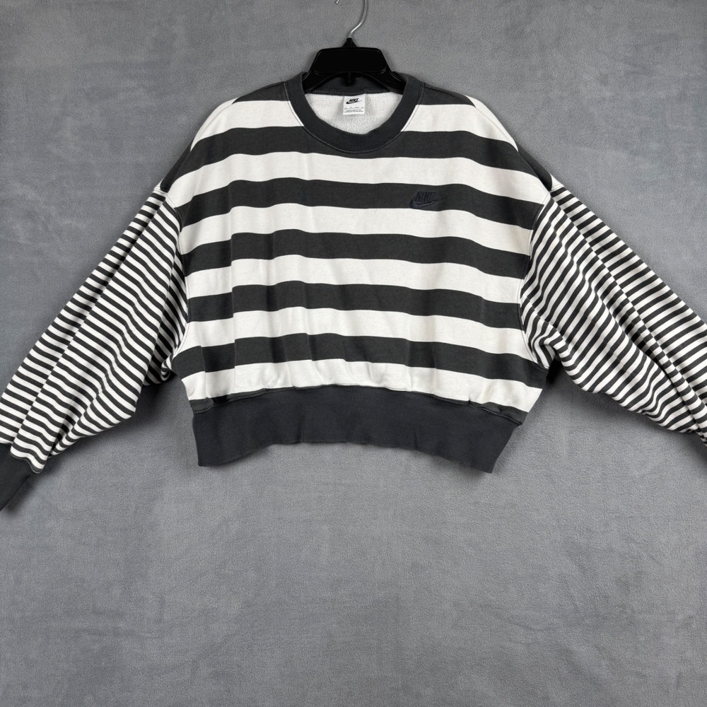 Nike Sportswear Phoenix Fleece Cropped Striped Sweatshirt Black White FQ6226-045